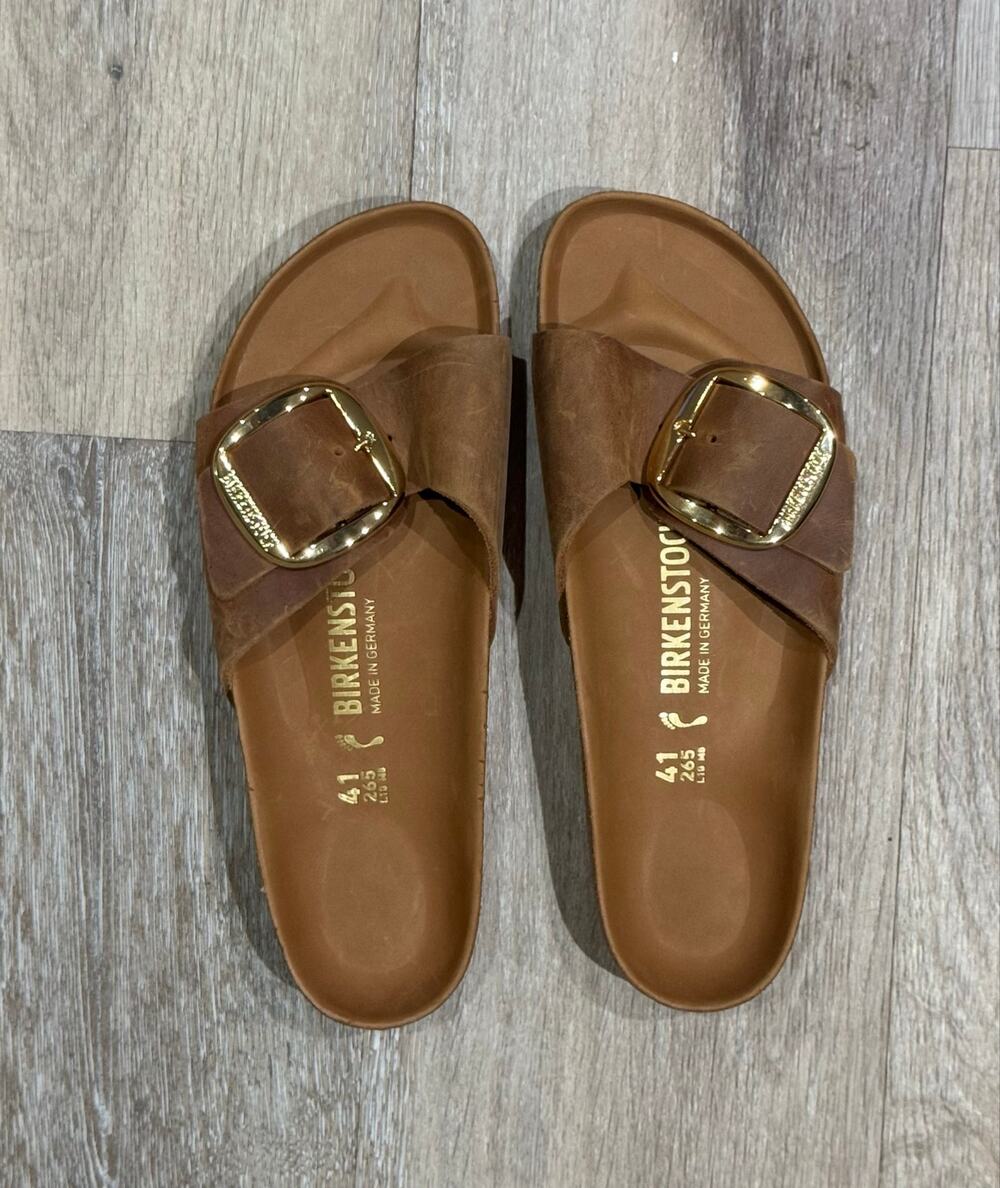 Birkenstock Madrid Big Buckle Oiled Leather Sandals Cognac Gold EU 41 US 10-10.5